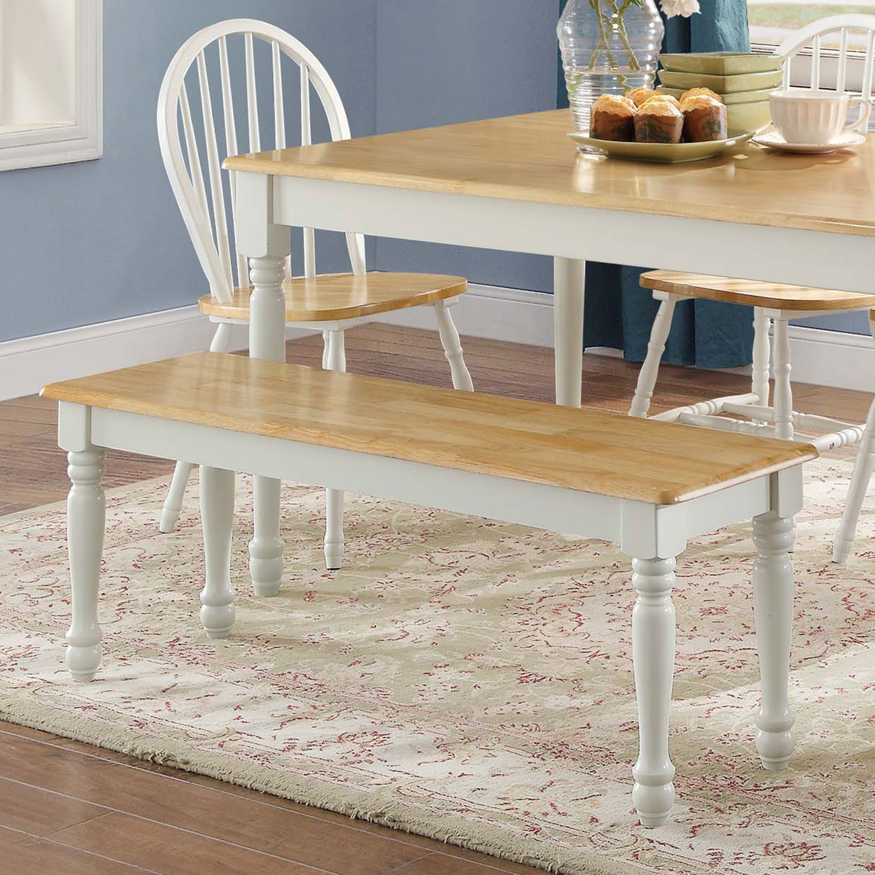 Better Homes and Gardens Autumn Lane Farmhouse Solid Wood Dining Bench， White and Natural Finish