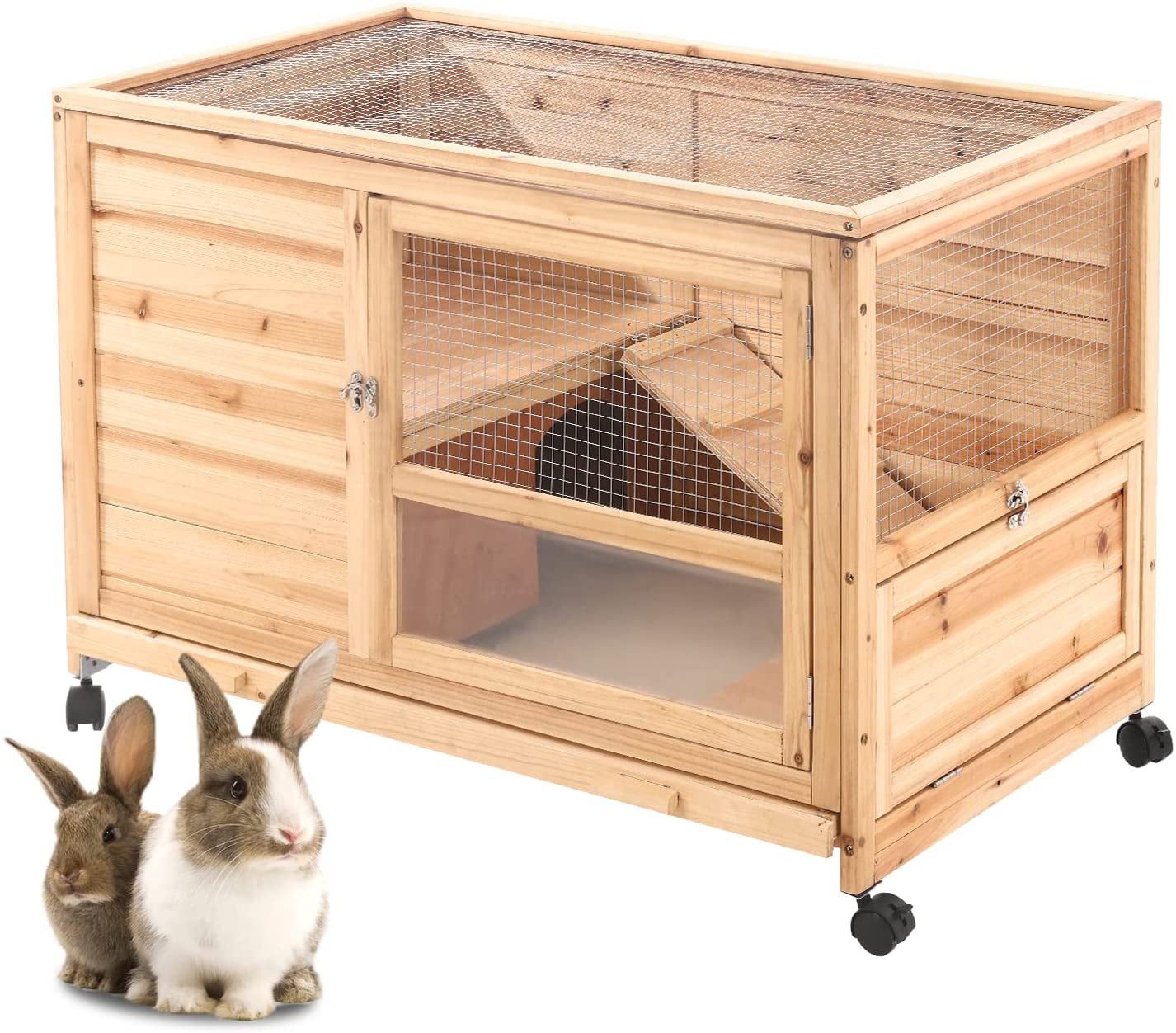 Yoleny Rabbit Hutch Wooden Bunny Hutch Indoor Rabbit Cage Outdoor， Guinea Pig Cage Hedgehog Cage Small Animal Cage