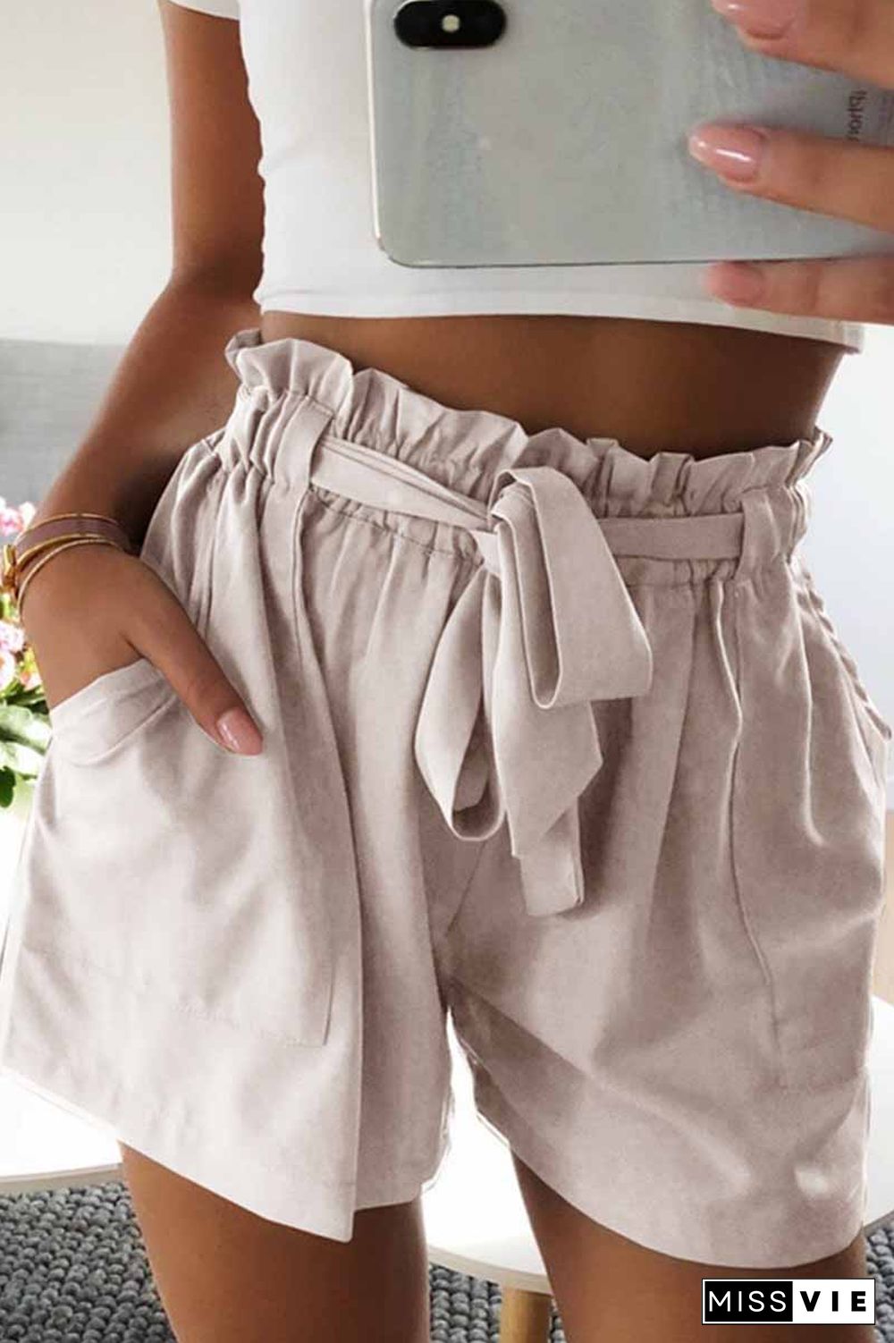 Casual Elastic Wide Leg Strap High Waist Shorts