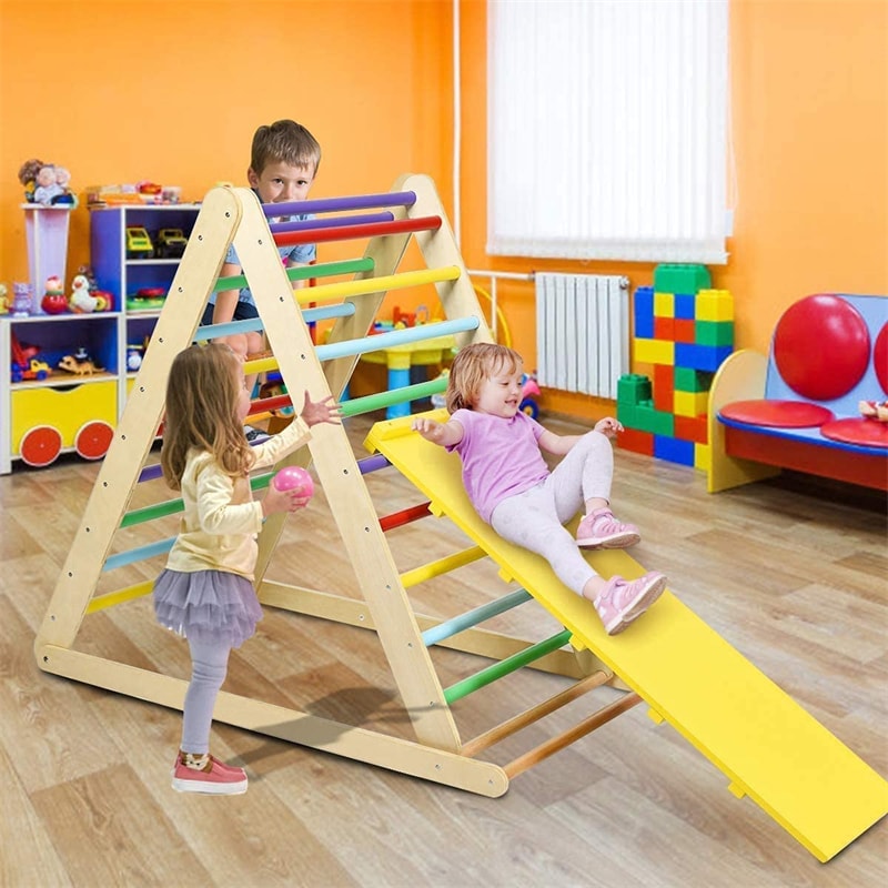 3 in 1 Climbing Toys Foldable Triangle Climber Wooden Montessori Play Gym Indoor Playground Ladder with Reversible Ramp for Toddlers