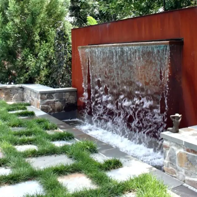 Decorative Outdoor Corten Steel Small Garden Waterfall With Statues