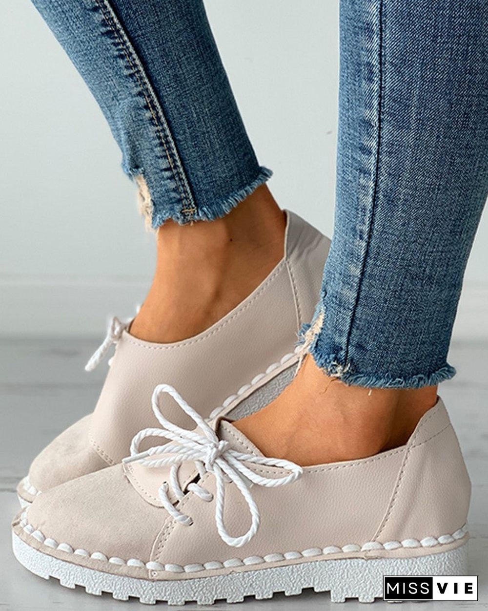 Colorblock Lace-up Casual Slip-On Flats