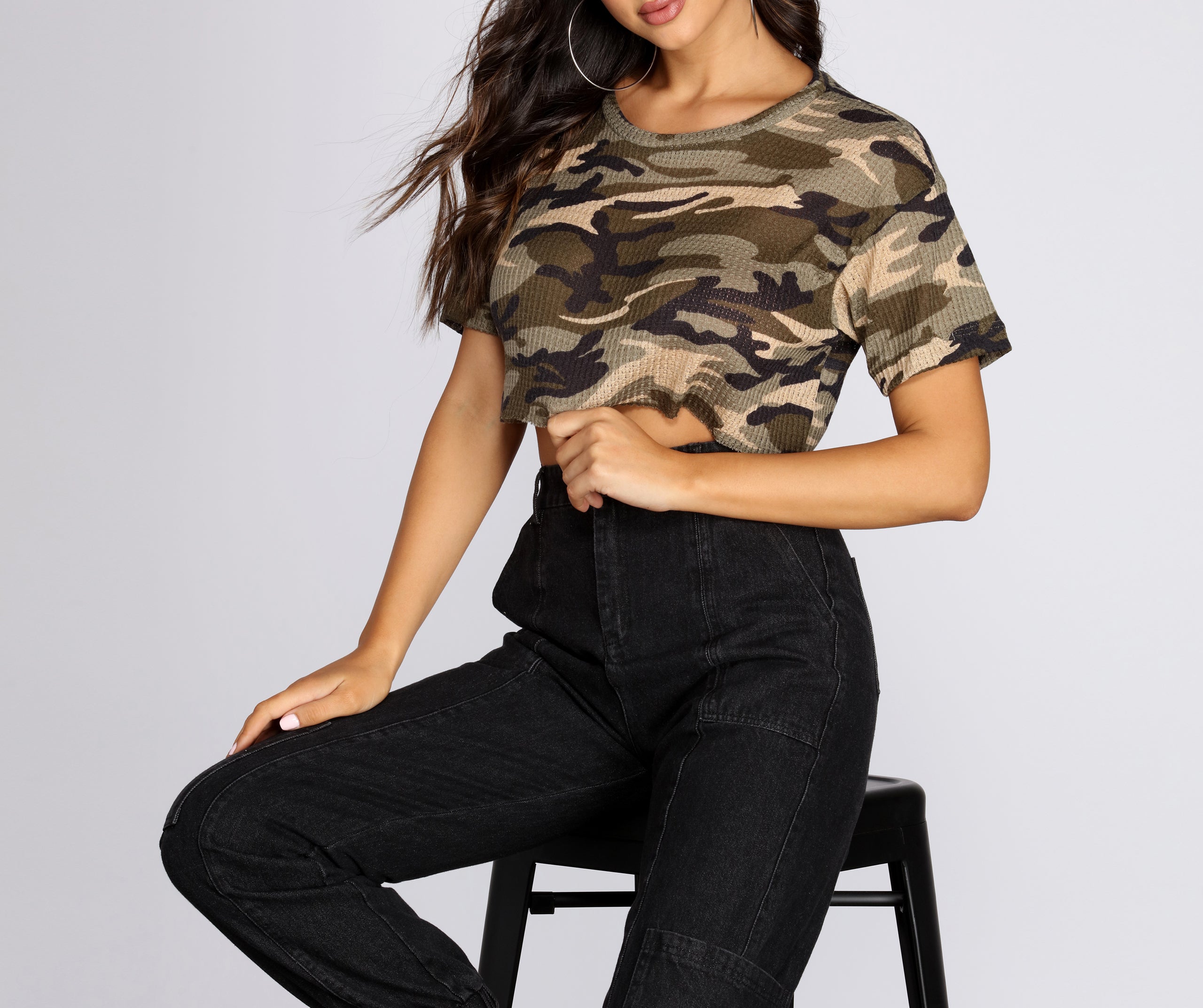 Casual Camo Waffle Knit Tee