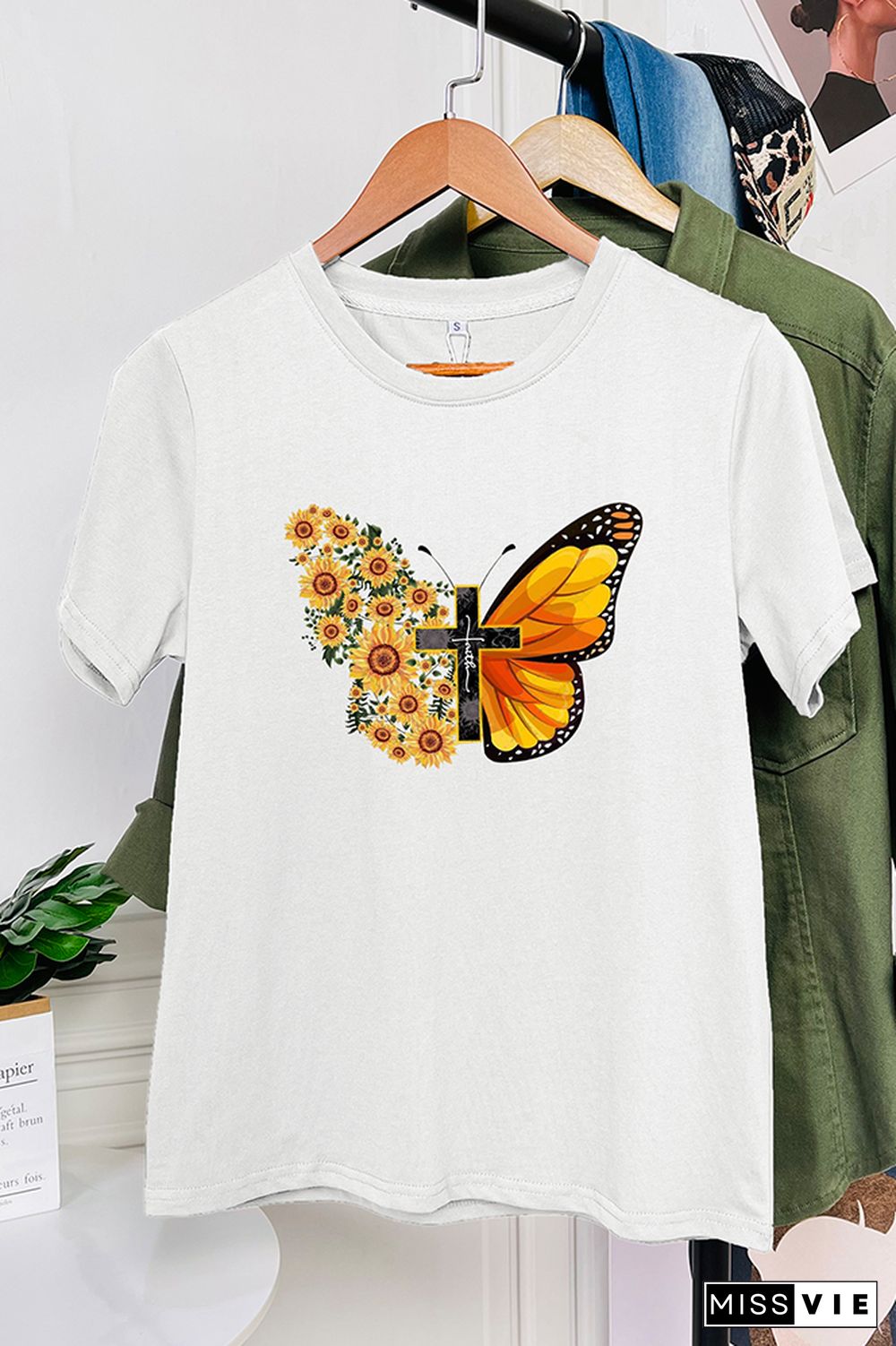 Butterfly Print Short Sleeve Graphic Tee Wholesale