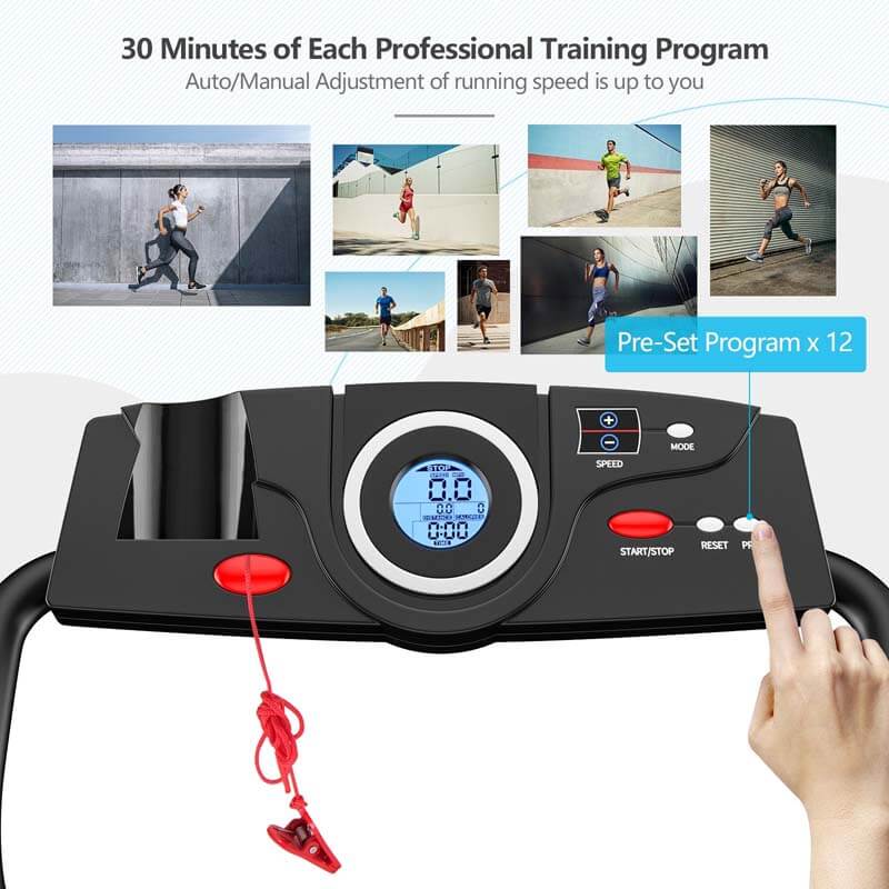 Folding Treadmill, 1HP Electric Motorized Portable Running Walking Machine for Home Office with LCD Monitor & Cup Holder