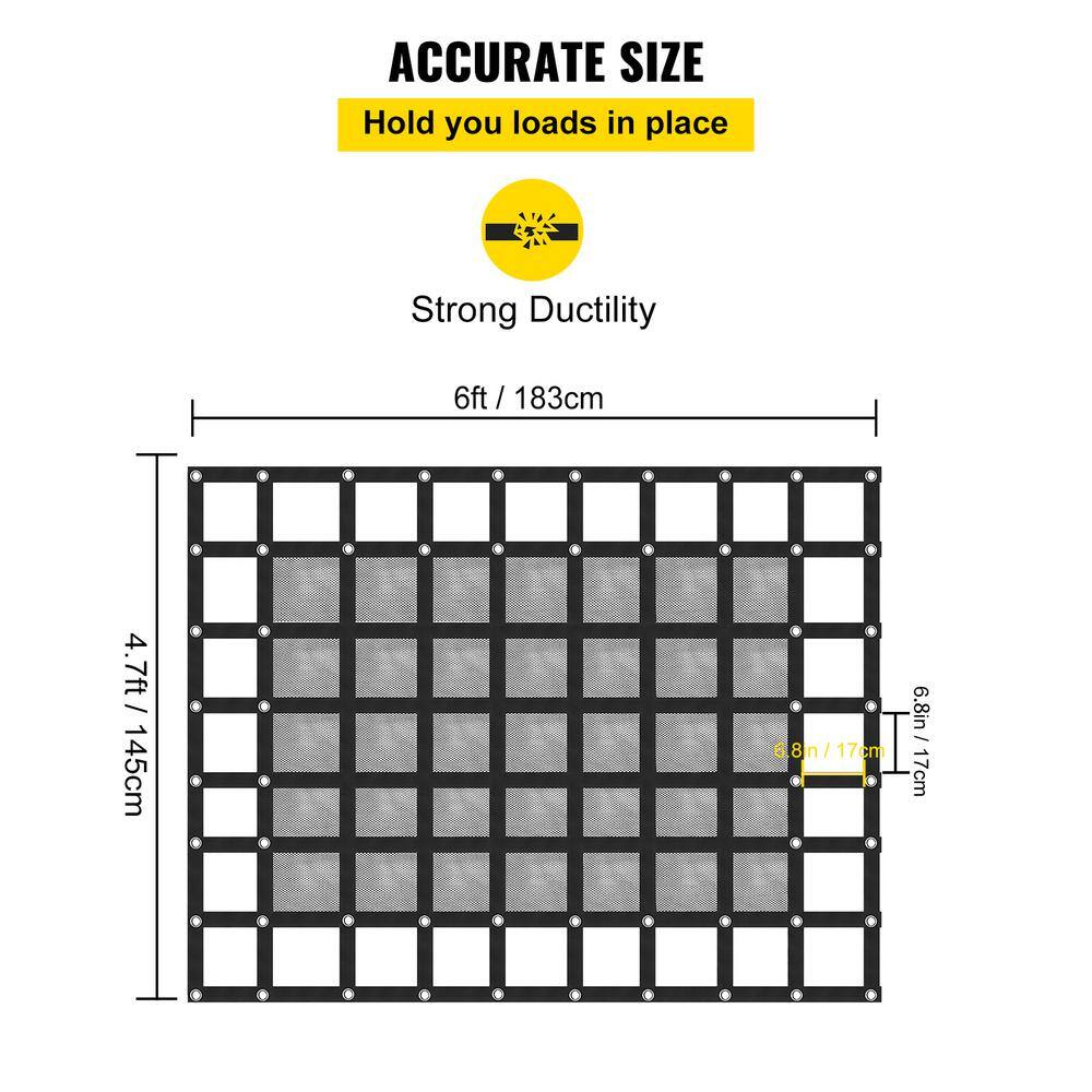 VEVOR Heavy-Duty Cargo Net wMesh 6 ft. x  4.7 ft. Truck Net Cap. 1100 lbs. wCam Buckles and  S-HooksChain for Pickup Trucks BZD183X145CMAQW01V0