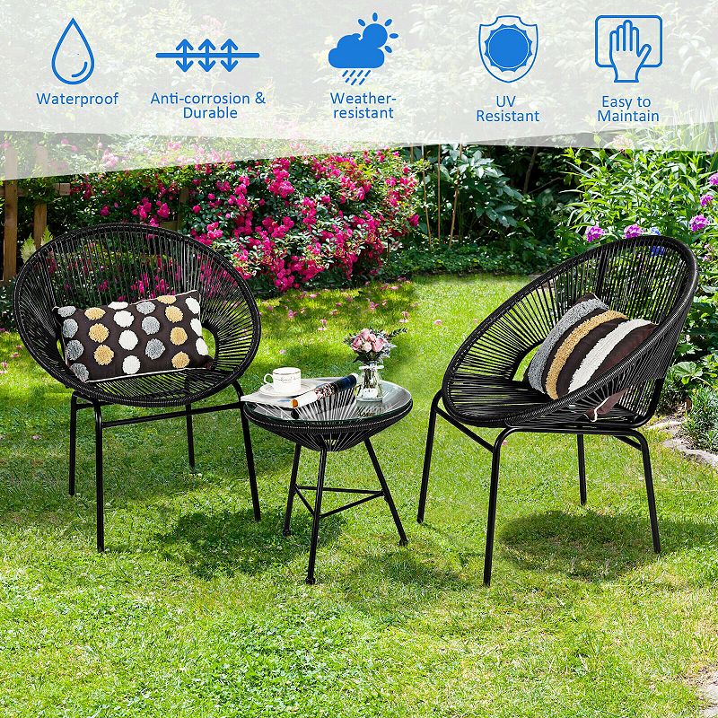 3 PCS Patio Acapulco Furniture Bistro Set with Glass Table