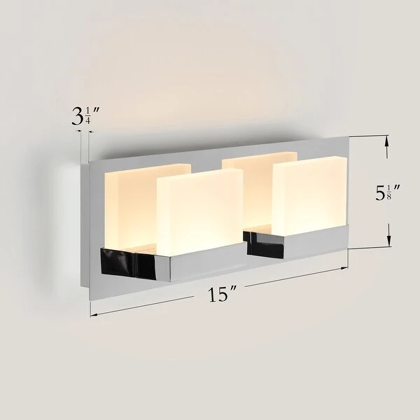 2-Light Dimmable Modern Led Chrome Bathroom Vanity Light, 3000K Warm White, 4000K Neutral White, 5000K Day Light