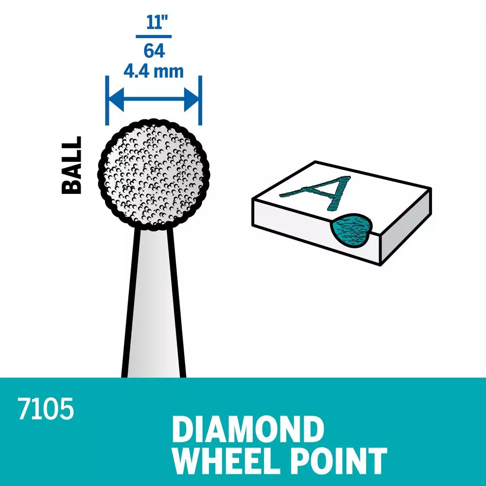 Dremel 11/64 in. Rotary Accessory Diamond Wheel Ball Point for Wood， Ceramic， Glass， Hardened Steel + Semi-Precious Stones and#8211; XDC Depot