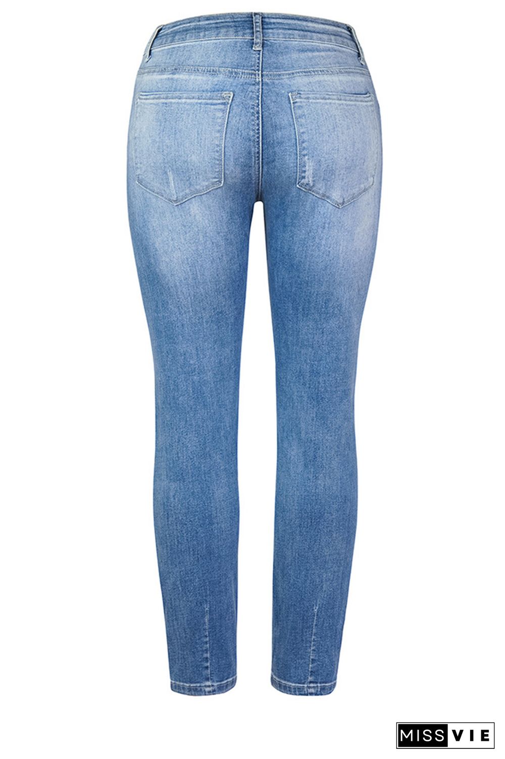 Blue Ripped Washed Stretch Denim Jeans Pants