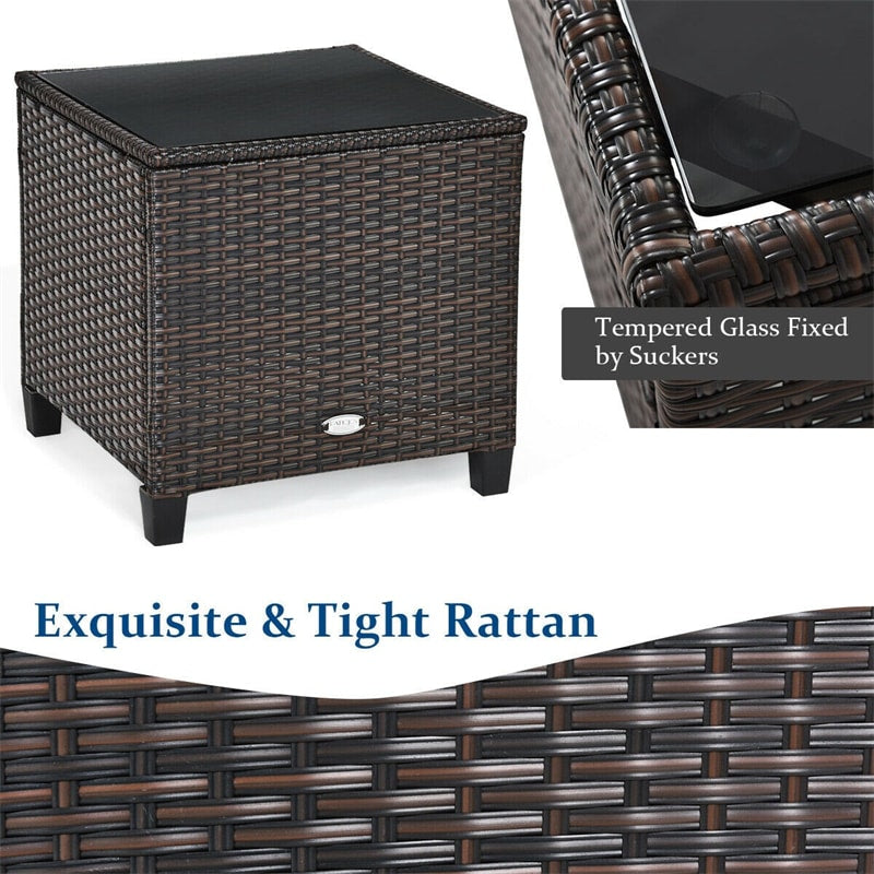 3 Pieces Patio Rattan Furniture Set Outdoor Wicker Conversation Set with Washable Cushion and Coffee Table