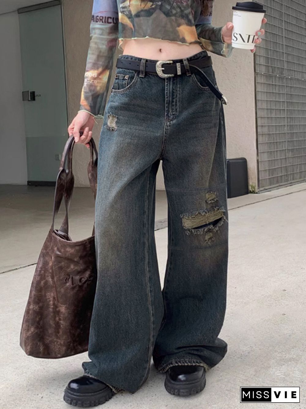 Vintage Blue Tattered Boyfriend Jeans