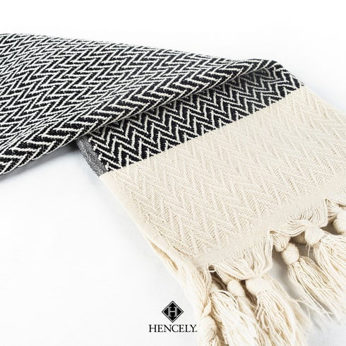 Hencely Turkish Hand Towel Set of 2 -Herringbone Kitchen Dish Towel - Black