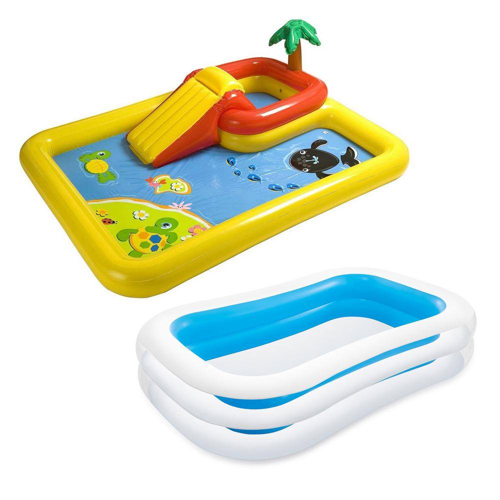 Intex 100 in. x 77 in. Inflatable Ocean Play Center and 8.5 in. x 5.75 in. Pool for 2-3 Kids 57454EP + 56483EP