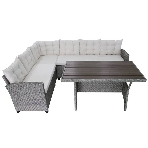 3 Piece Garden Lounge Set with Cushions Poly Rattan Gray - Overstock - 35109187