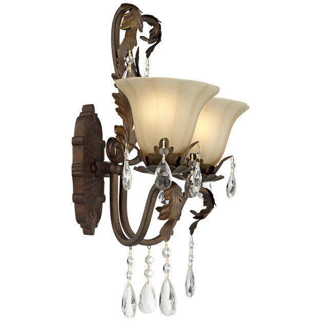 2 light Fixture Crystal Scroll Arms Amber Glass Shade For Bedroom Bathroom Home