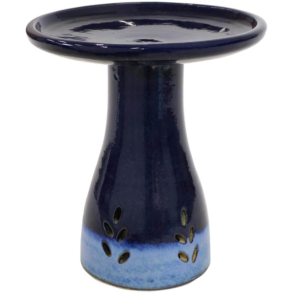 Sunnydaze Decor Classic Dark Blue Ceramic Outdoor Bird Bath， UV/Frost Resistant AP-398