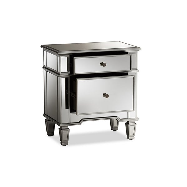 Hollywood Glamour Style Mirrored 2-Drawer Nightstand