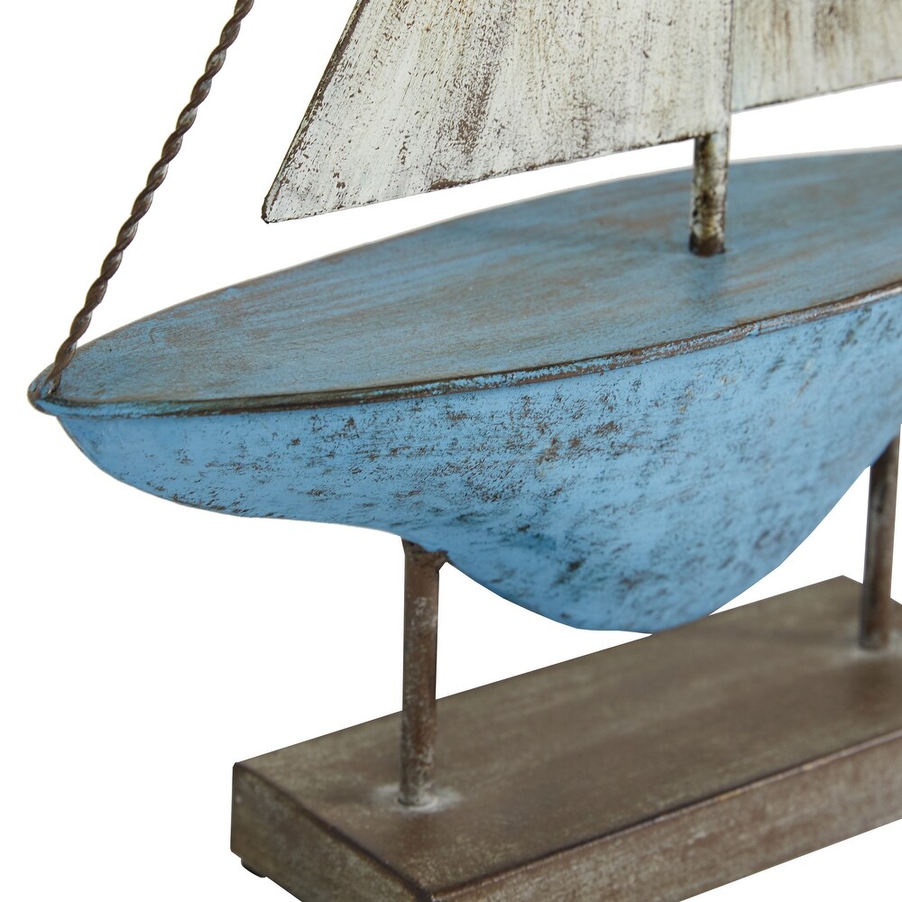 Blue Metal Coastal Sail Boat Sculpture (Set of 2)   S/2 17\