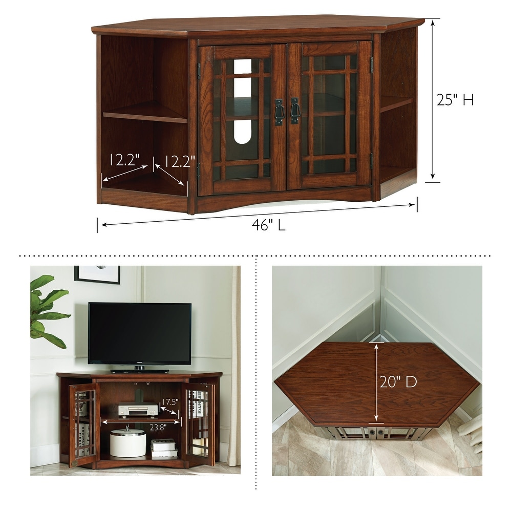 Leick Home Solid Wood Mission Oak Two Door Corner TV Stand