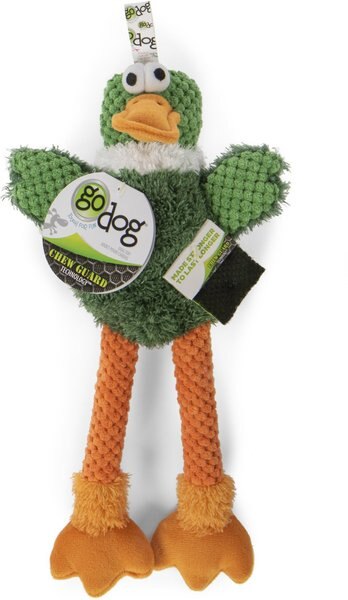 goDog Checkers Skinny Duck Squeaker Dog Toy， Green