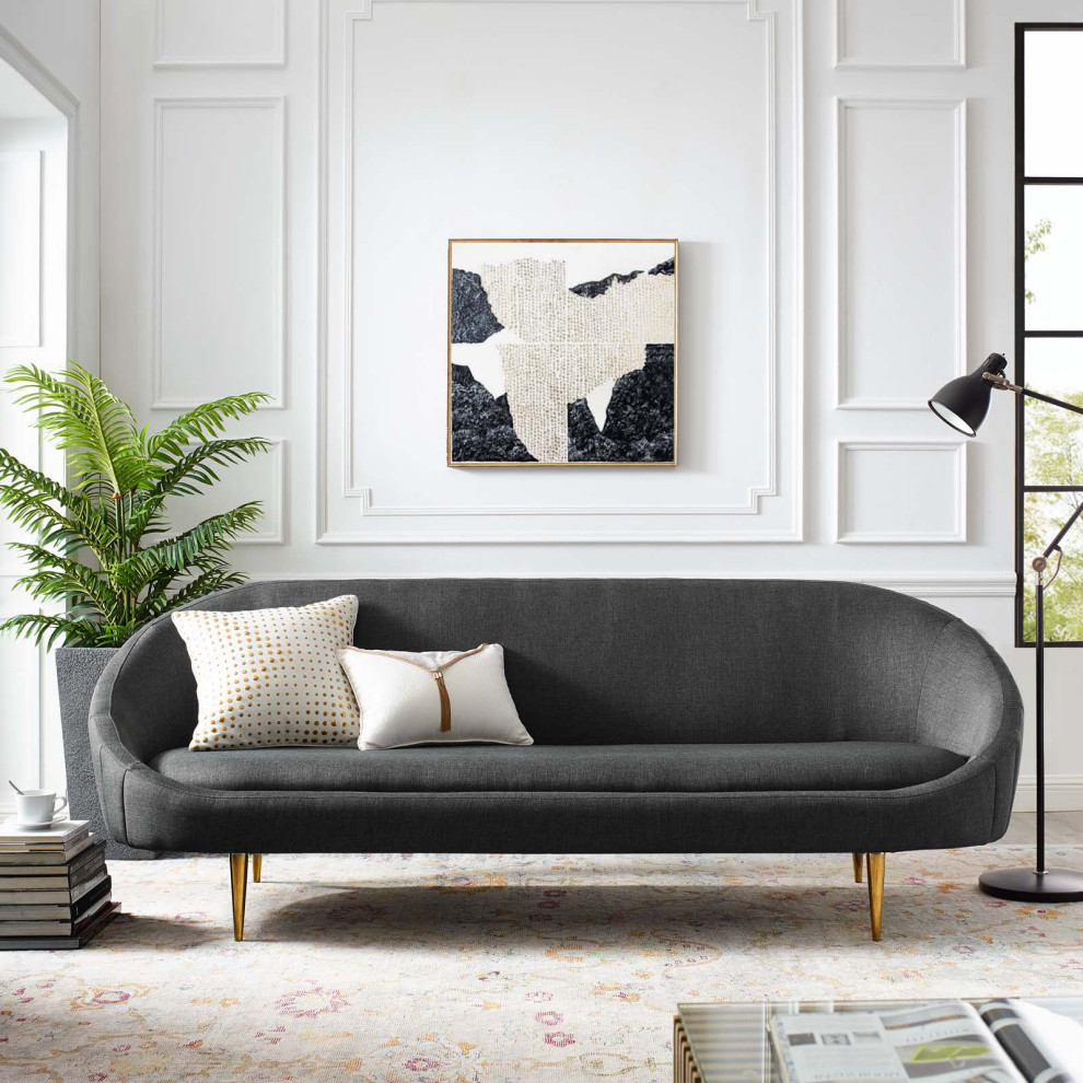 Modern Designer Living Room Lounge Club Lobby Sofa  Fabric Metal  Grey Gray   Midcentury   Sofas   by House Bound  Houzz