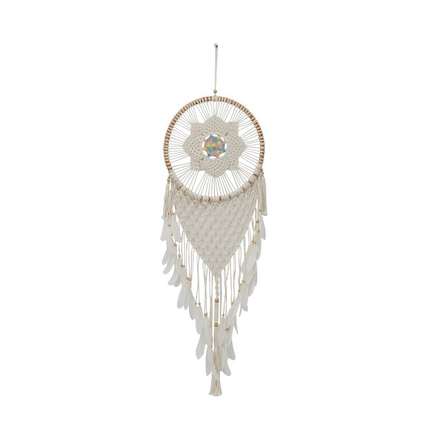 Cotton Macrame Handmade Intricately Woven Dreamcatcher Wall Decor With Beaded Fringe Tassels White Olivia amp May