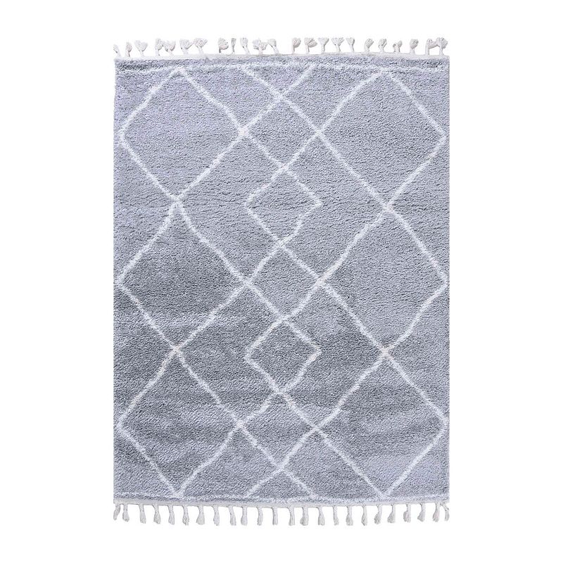 SUPERIOR Boho Geometric Diamonds Plush Shag Area Rug with Tassels