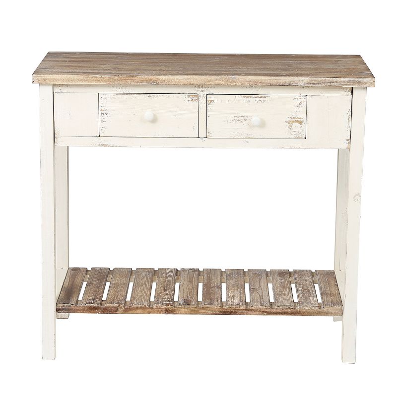 LuxenHome Distressed White And Wood 2-drawer 1-shelf Console And Entry Table