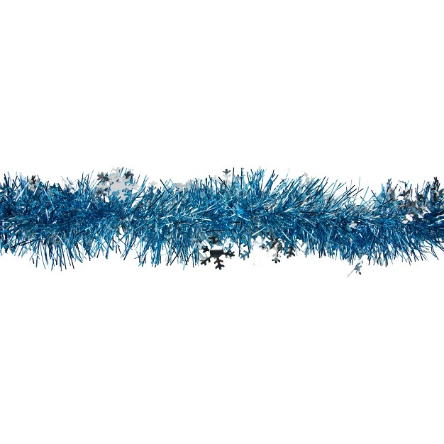 Sky Blue And Silver Snowflakes Christmas Tinsel Garland Unlit