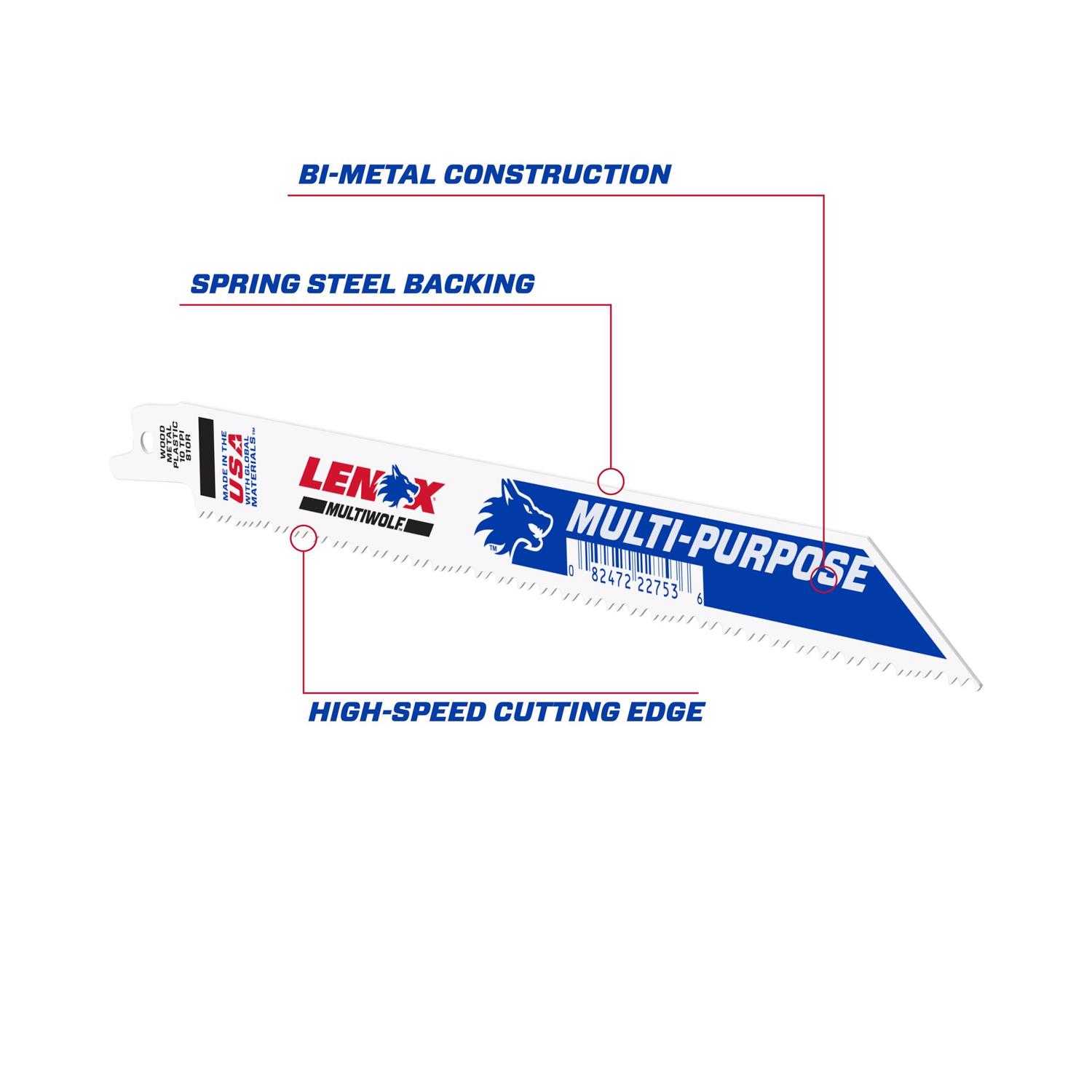 LENOX MULTIWOLF 8 in. Bi-Metal WAVE EDGE Reciprocating Saw Blade 10 TPI 1 blade