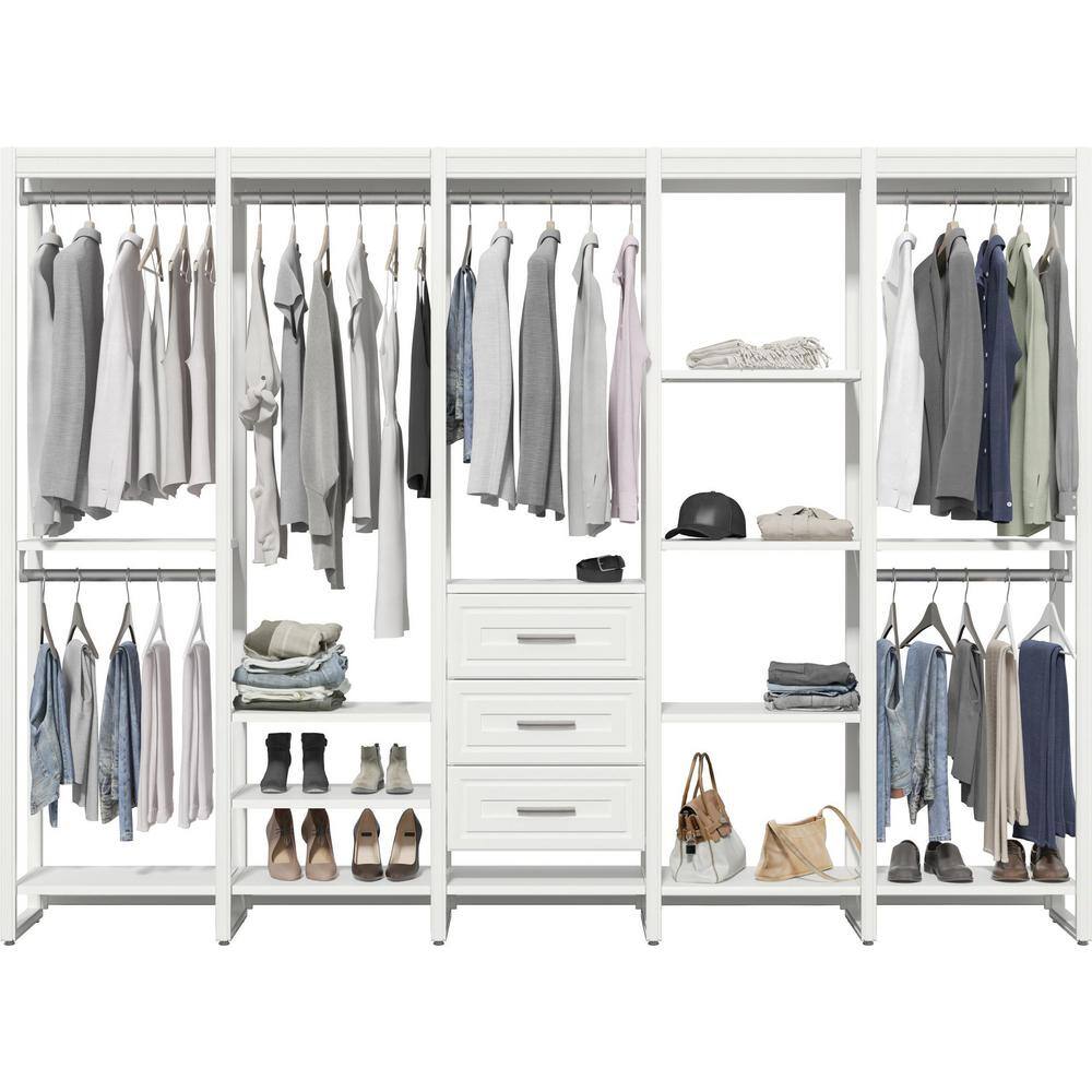 CLOSETS By LIBERTY 113 in. W White Adjustable Tower Wood Closet System with 3 Drawers and 18 Shelves HS74567-RW-10