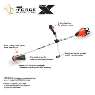 ECHO eFORCE 56V X Series 17 in. Brushless Cordless Battery String TrimmerBrushcutter with 5.0Ah Battery and Charger DSRM-2600UC2