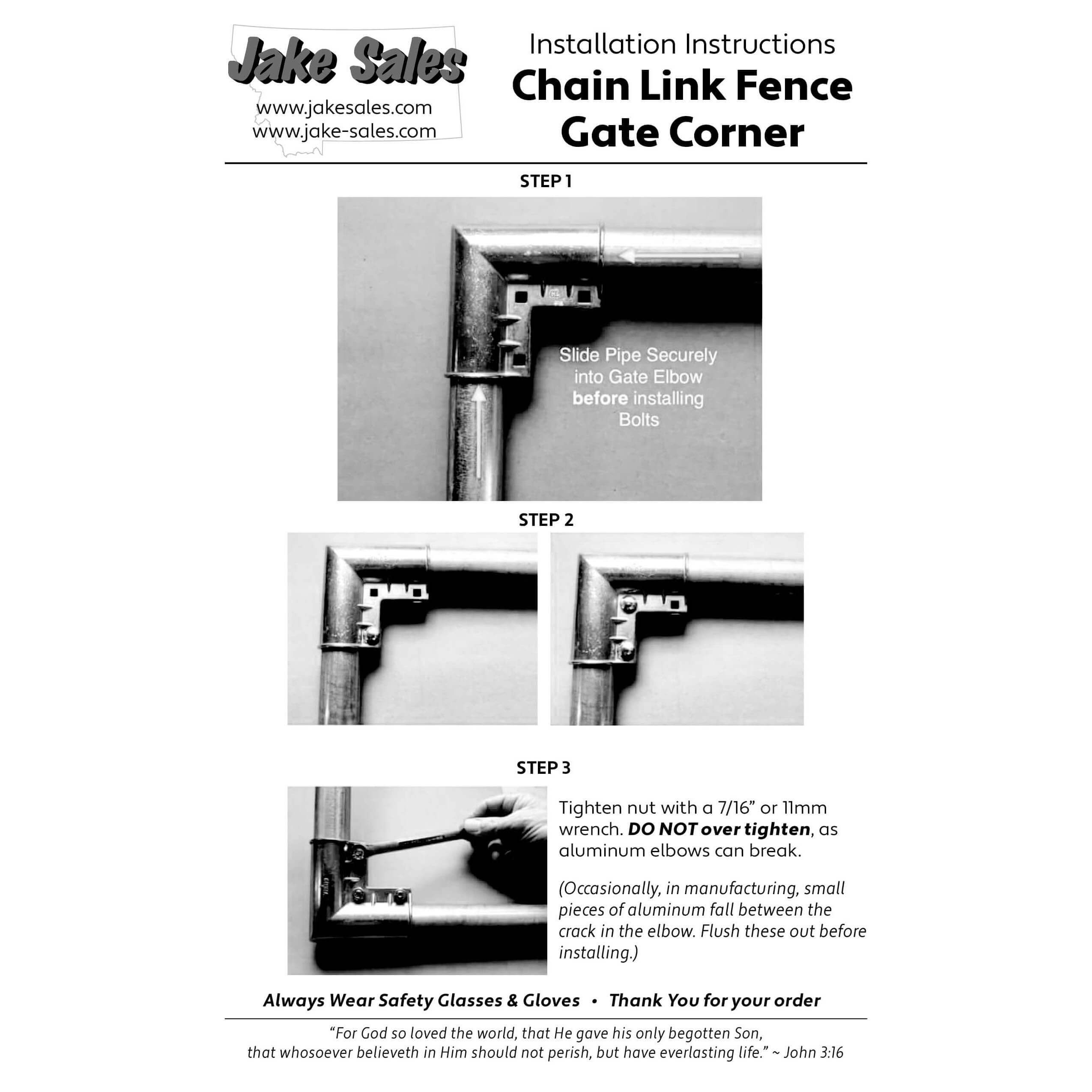 Jake Sales Brand -Chain Link Fence Gate Corner - 1-3/8" Gate Corner