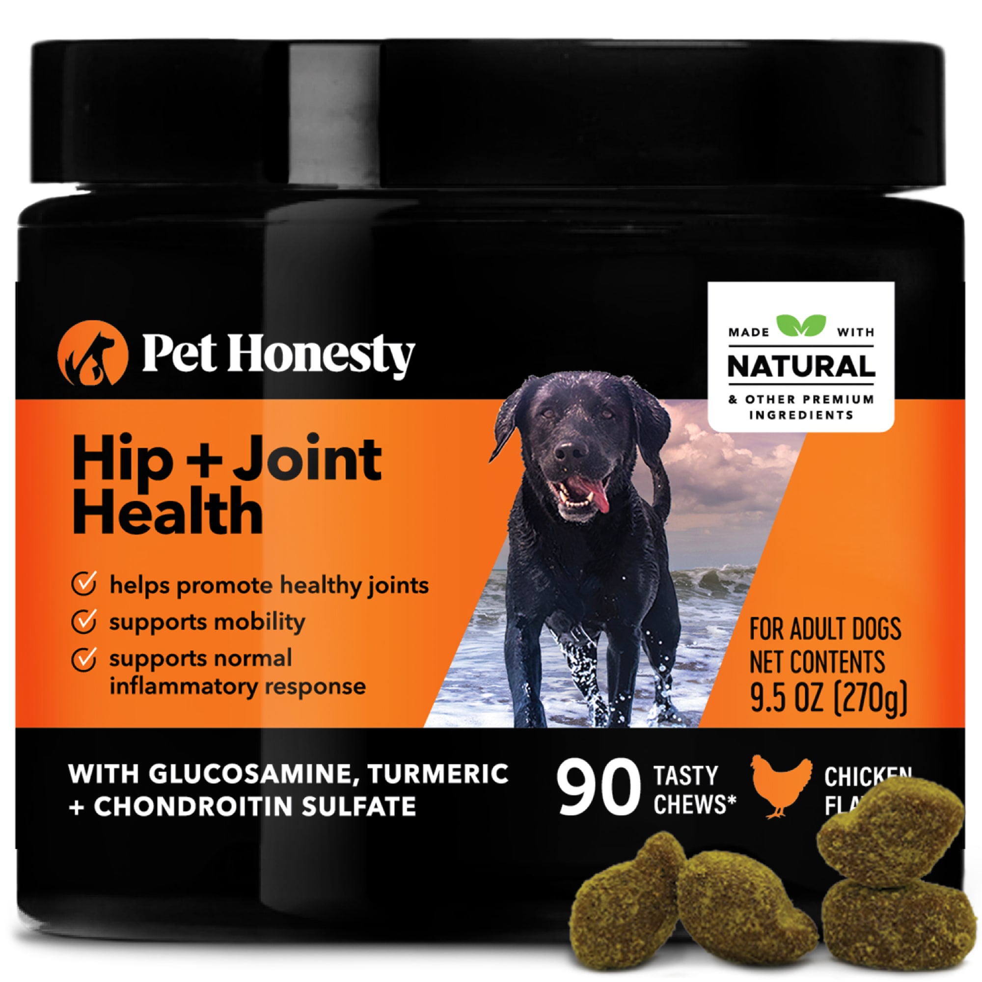 Pet Honesty Hip + Joint Health Soft Chicken Chews for Dogs， Count of 90