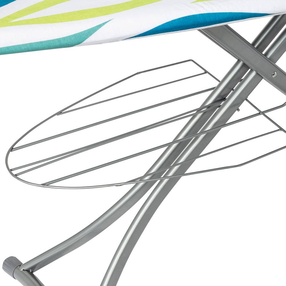 Honey-Can-Do Silver Steel Collapsible Ironing Board with Iron Rest and Multi-Colored Cover BRD-08953