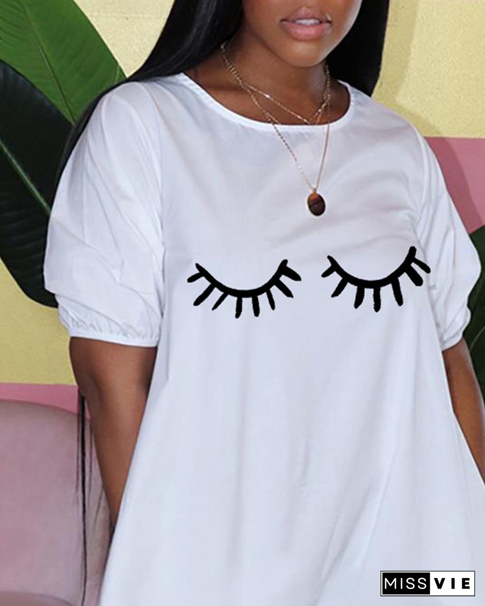 Eyelash Print Short Sleeve T-shirt Dress