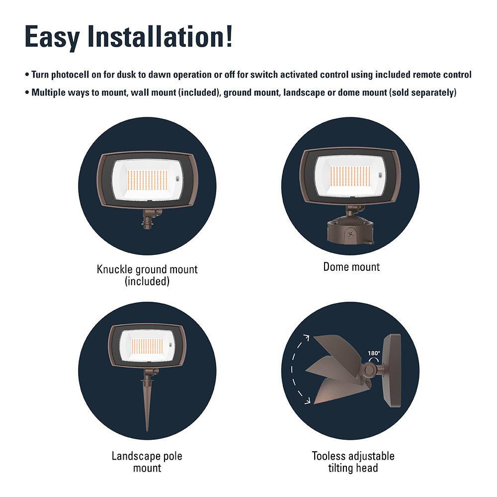 HALO ARFL series 45-Watt Bronze Outdoor Integrated LED Architectural Residential Floodlight Dusk to Dawn 5000 Max Lumens ARFL50DBZ