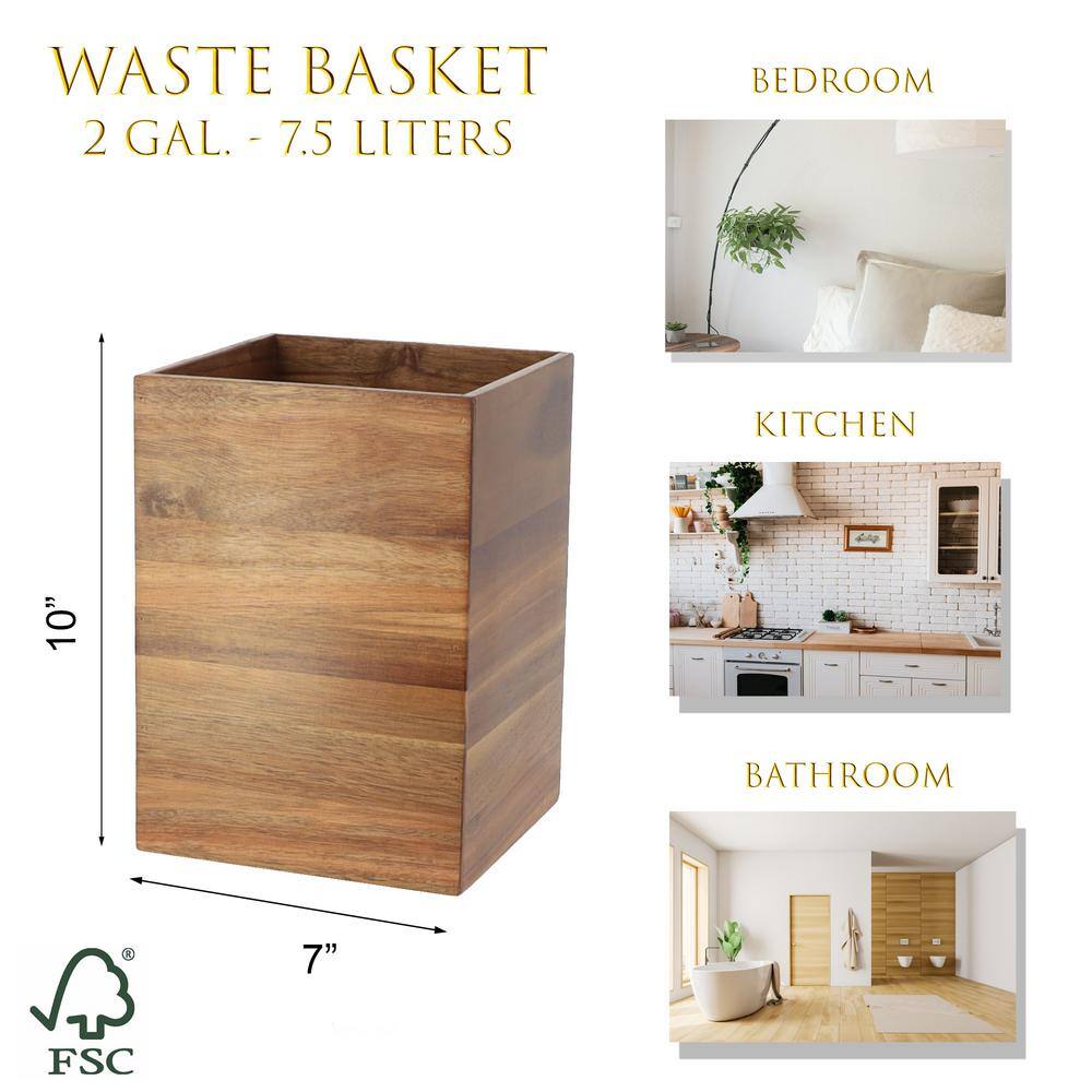 Acacia Free Standing Square Waste Basket 2 Gallons (7.5 Liters) Brown 6512167