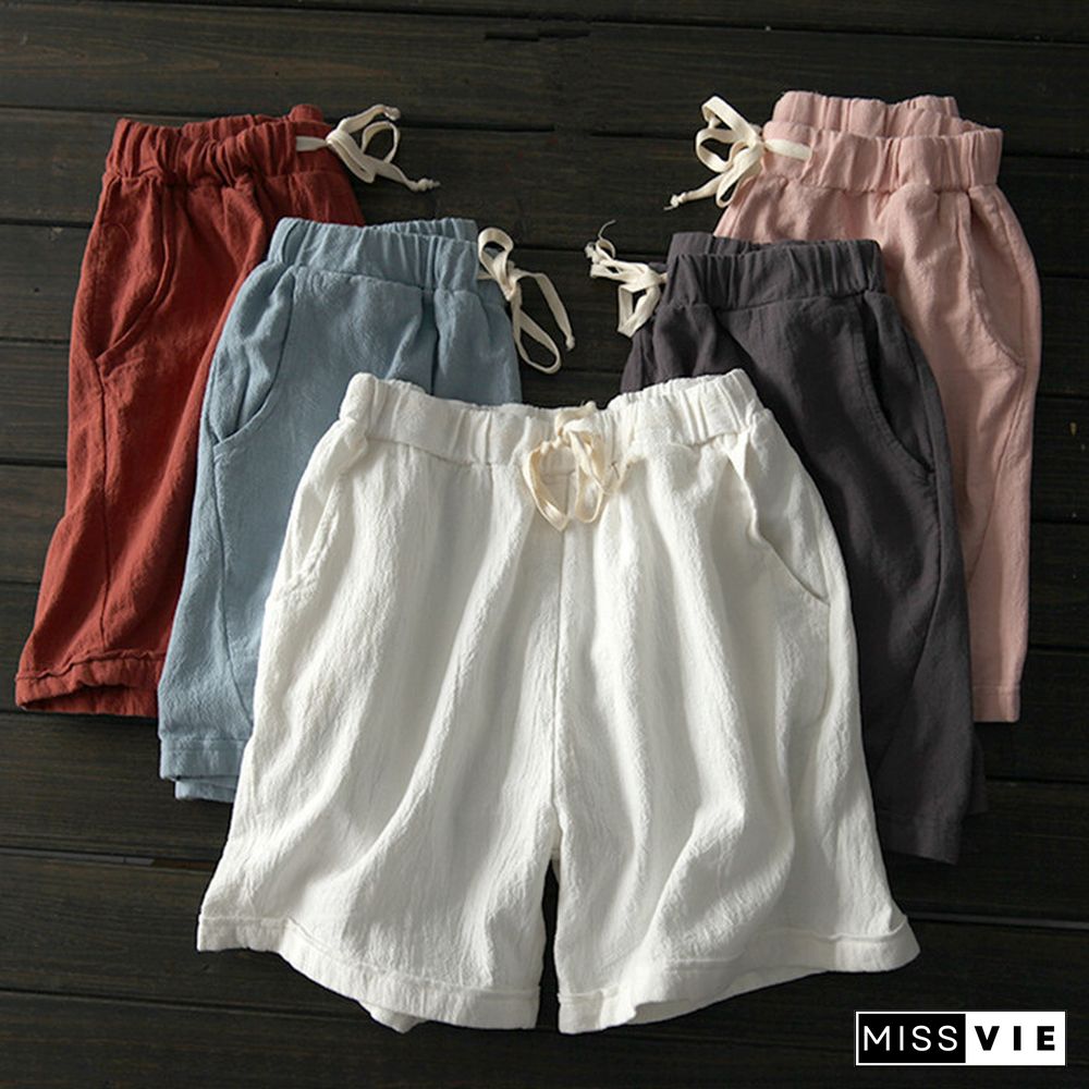 Women Pants Comfortable Cotton and Linen Loose Short Pants Casual Pants Shorts