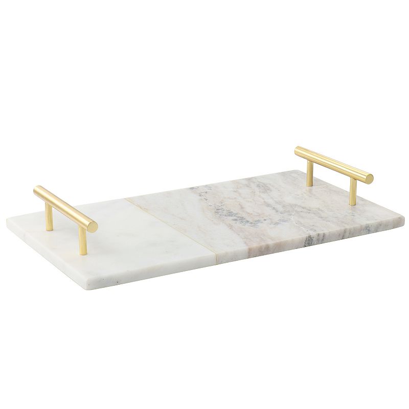 Laurie Gates 16 X 9 Inch Rectangle Marble Tray with Brass Handles