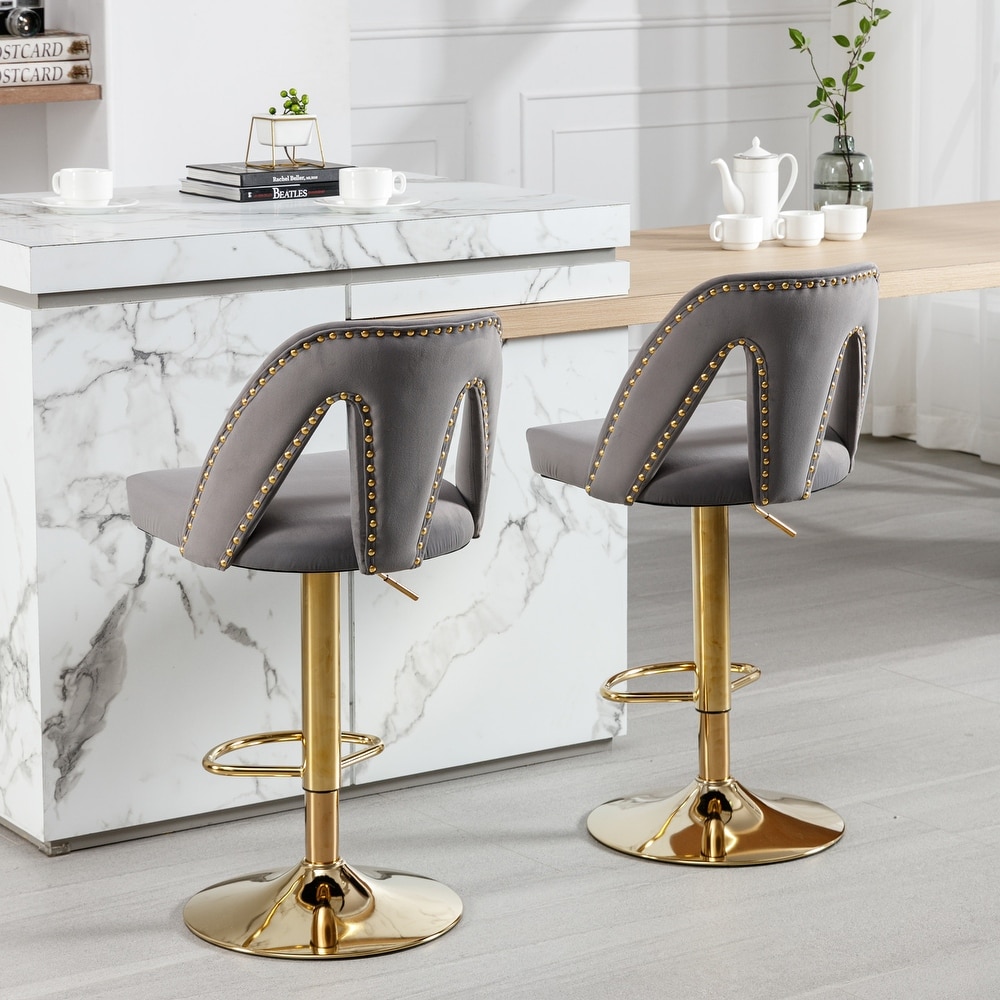 Stylish Velvet Bar Stool   360° Swivel   Adjustable Height 25 33 Inch