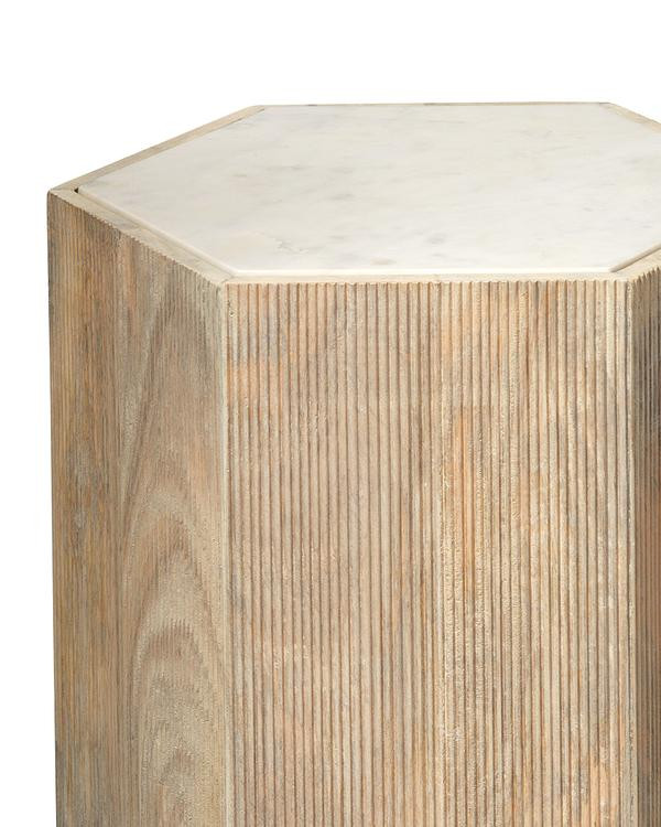 Bleached Wood White Marble Hexagon 18 quotBunching Table Minimalist Contemporary   Transitional   Side Tables And End Tables   by My Swanky Home  Houzz