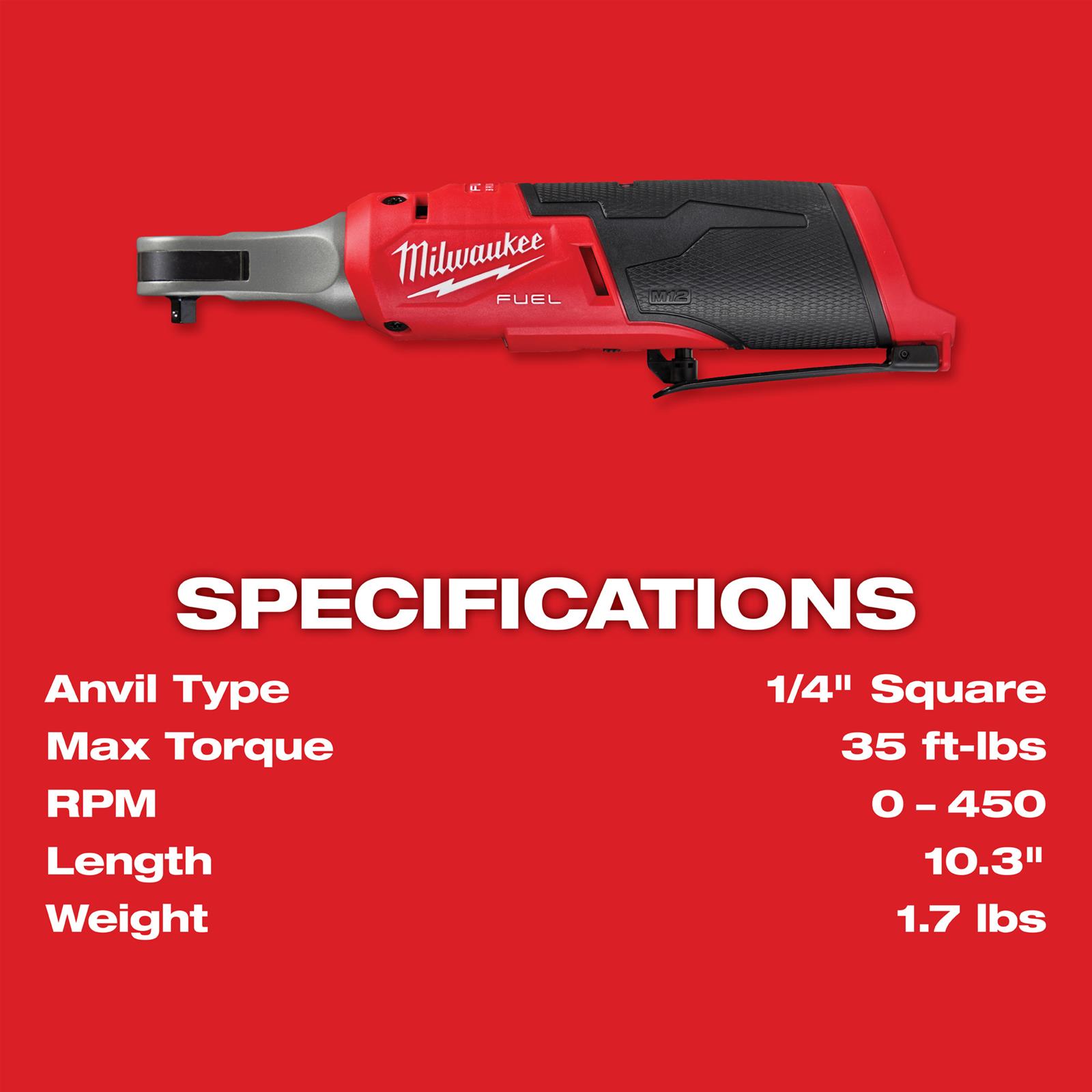 Milwaukee Tool 2566-20 Milwaukee M12 FUEL 1/4 in. High-Speed Ratchets