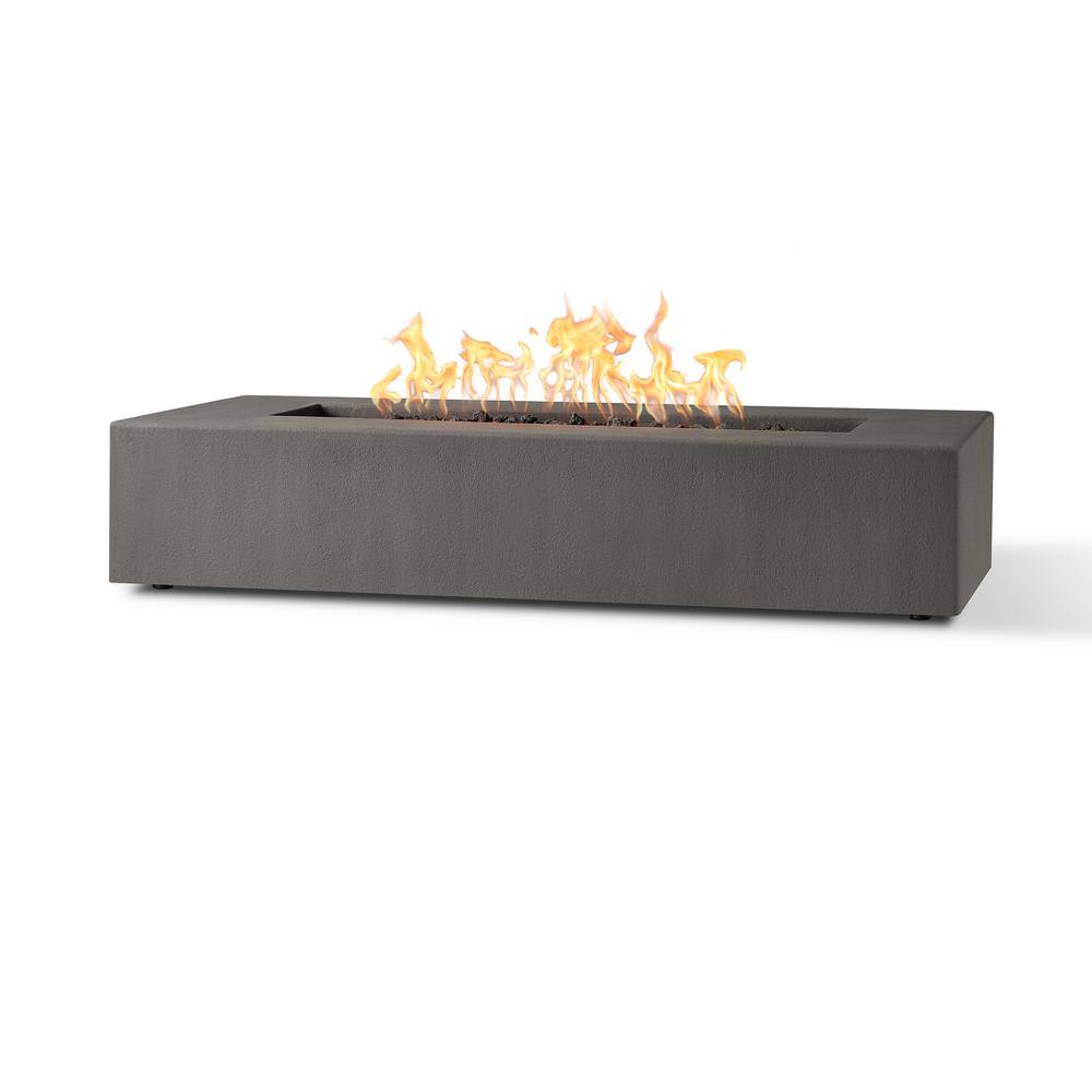 JENSEN CO Matteau Low 60 in. L x 12 in. H Outdoor Rectangular Concrete Composite Natural Gas Fire Table in Carbon with Vinyl Cover 143NG-CBN