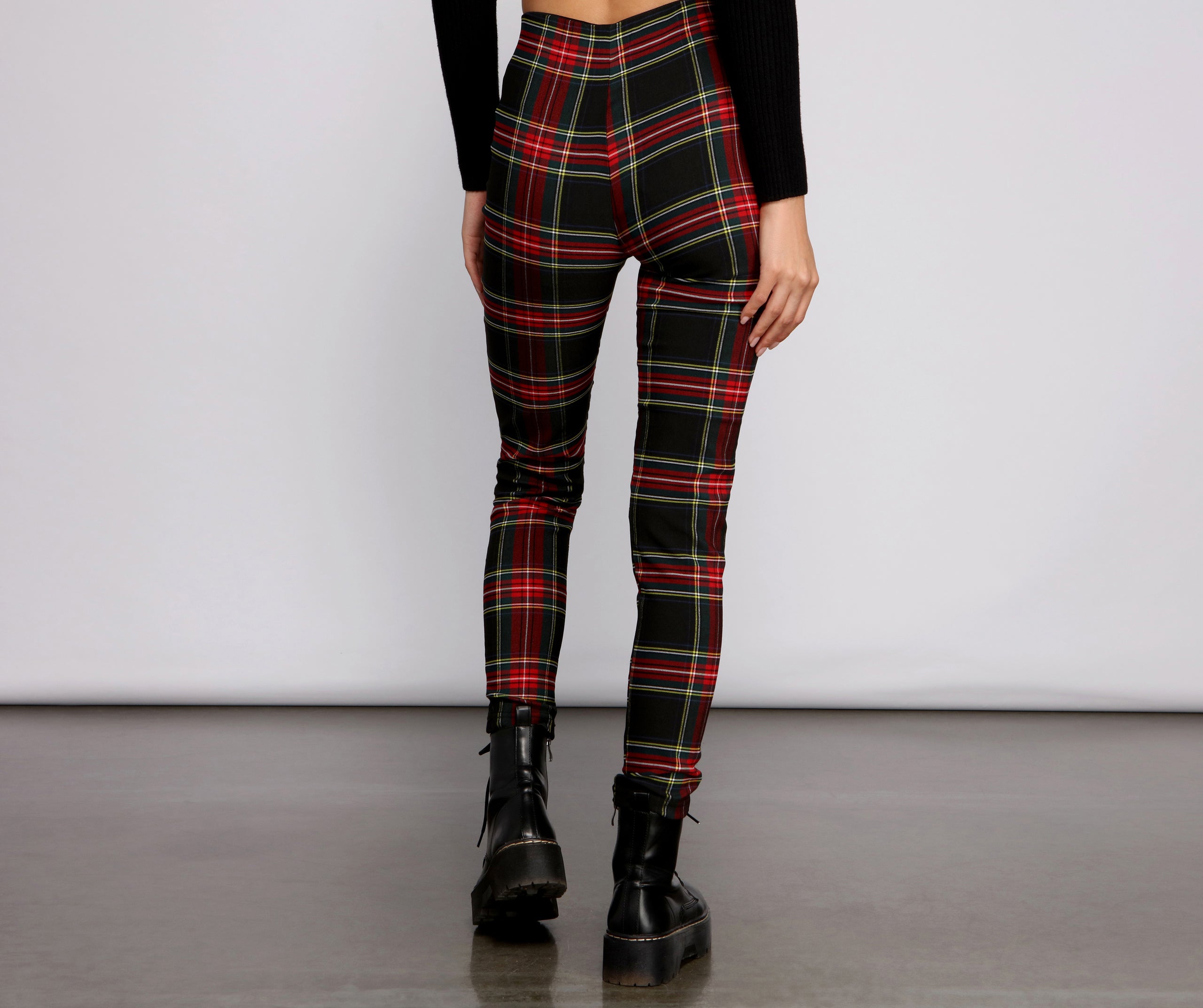 High Waist Plaid Zip Front Pants