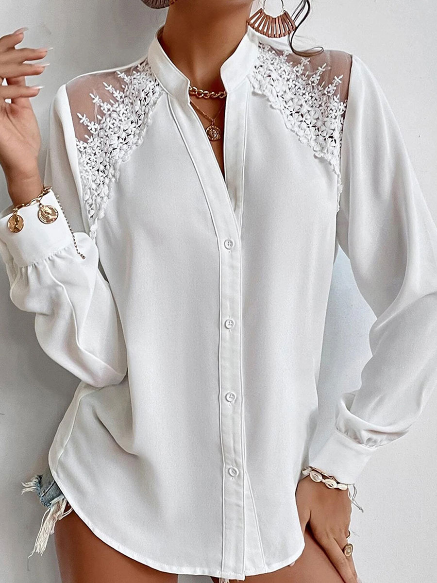 Casual Loose Lace Stitching Long-sleeved Blouse