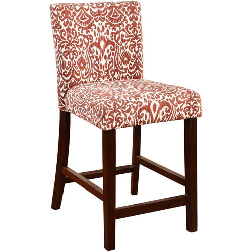 Linon Morocco Full Back Wood Counter Stool， 24 Seat Height， Manhattan Stain Finish with Lava Fabric