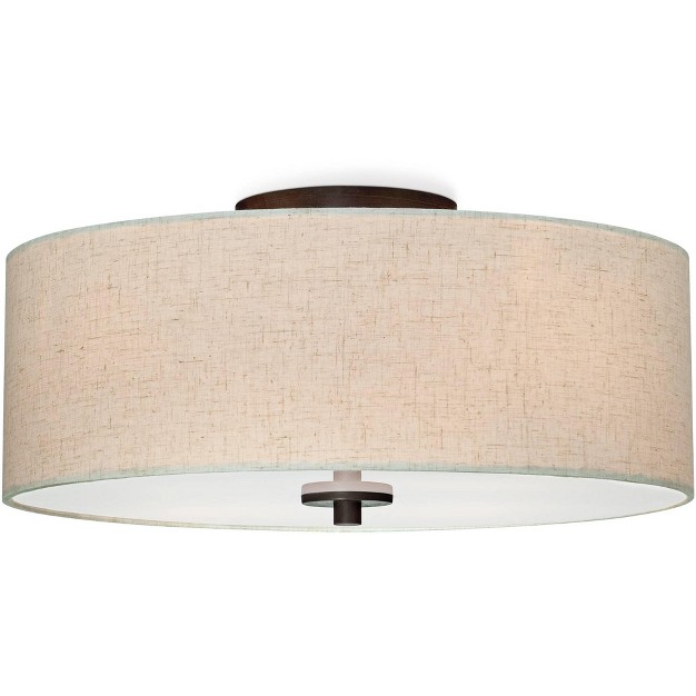 Wide Bronze 4 light Oatmeal Fabric Drum Shade For Bedroom Kitchen Living Room Hallway