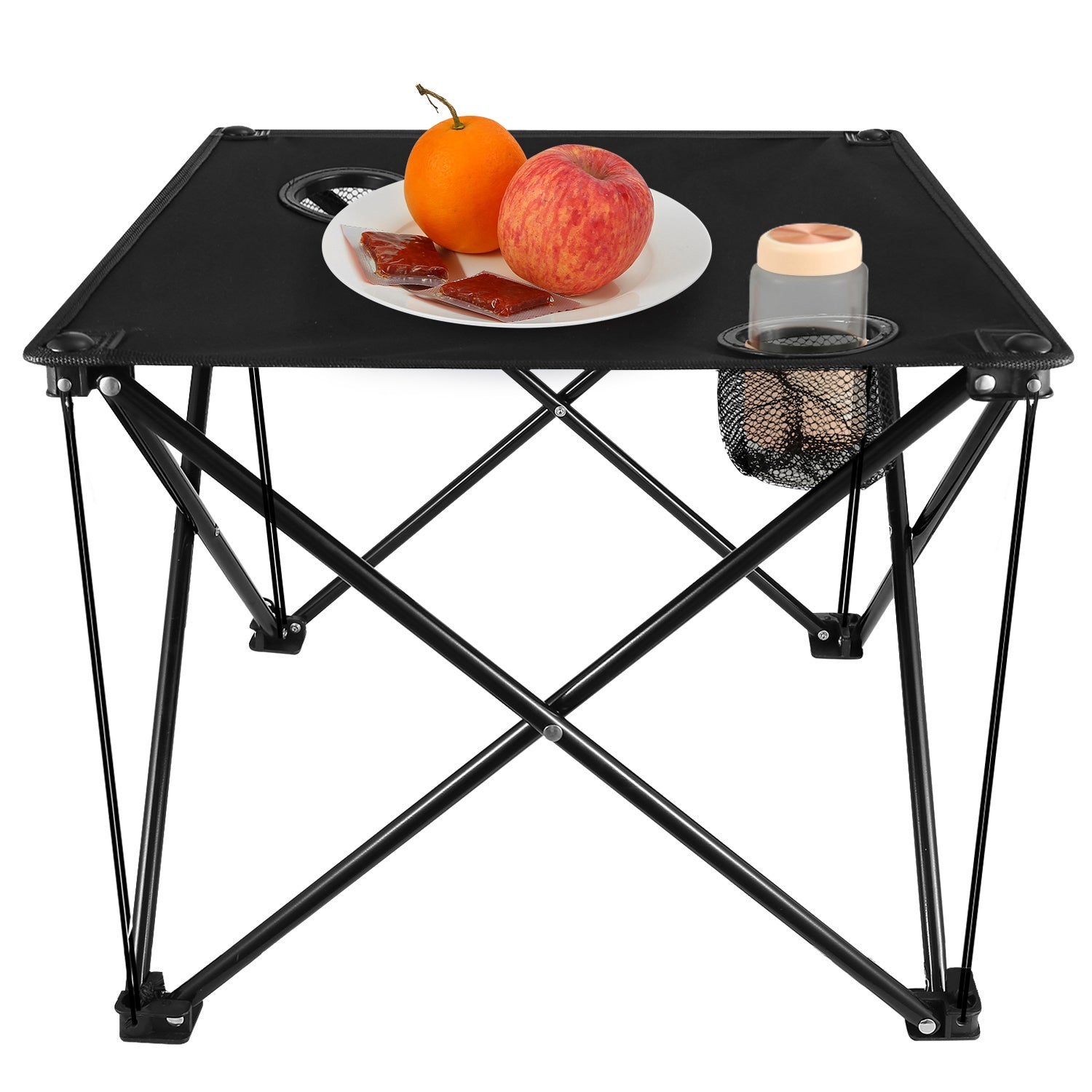 iMounTEK Portable Camping Table Picnic Table with Cup Holders， Oxford Cloth Table for Outdoor Picnic Beach BBQ，Black